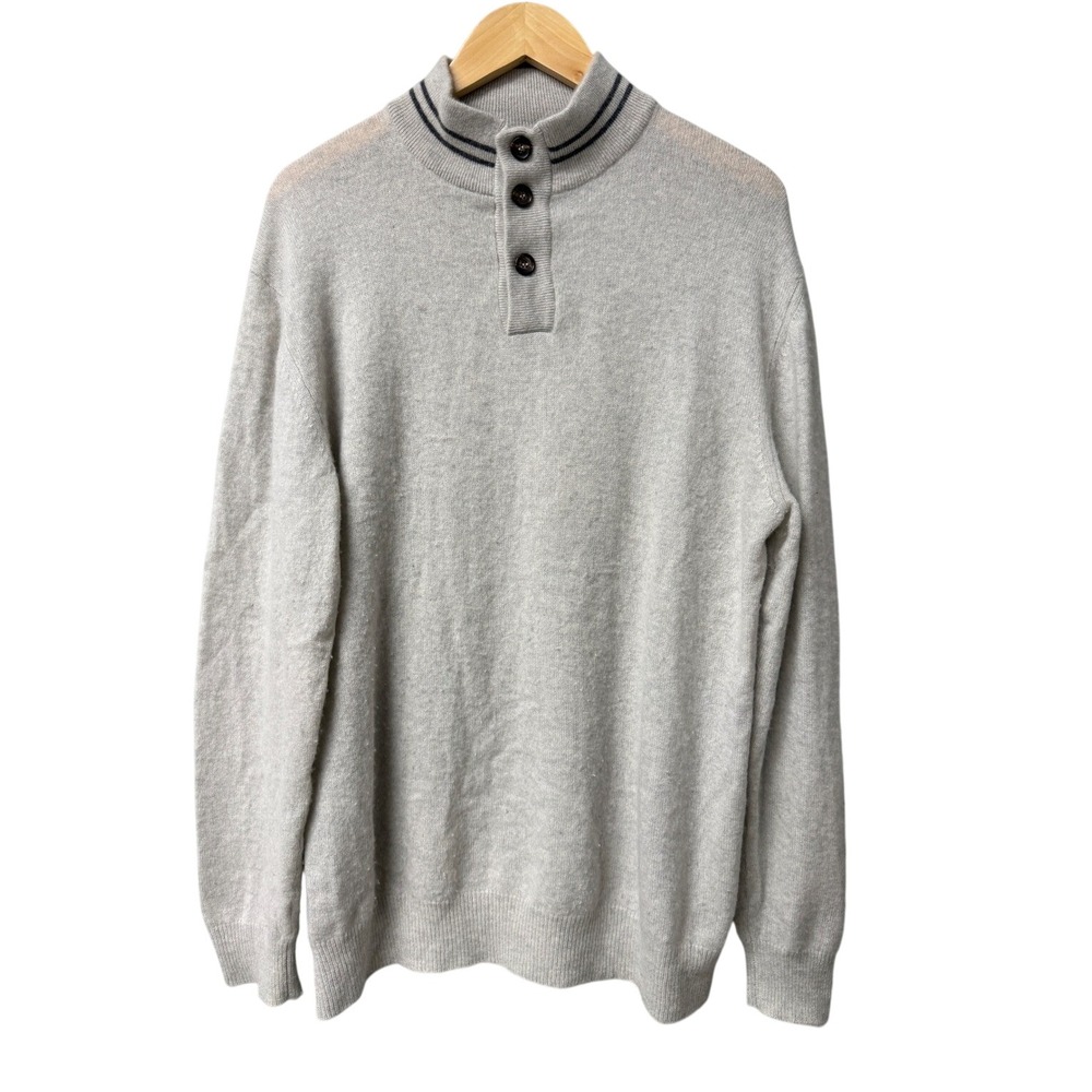 Luciano Barbera 100% Cashmere Sweater Mens 56/ XL Mock Neck Button Italy Luxury
